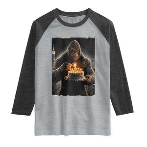 Funny Birthday Bigfoot Raglan Shirt Sasquatsch Bday Party Vintage Graphic Japanese Art TS10 Heather Gray Heather Charcoal Print Your Wear