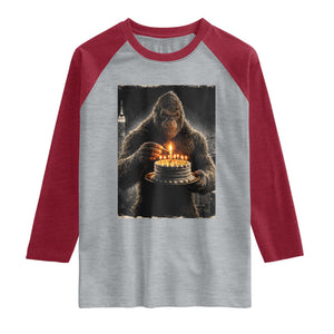 Funny Birthday Bigfoot Raglan Shirt Sasquatsch Bday Party Vintage Graphic Japanese Art TS10 Heather Gray Heather Red Print Your Wear