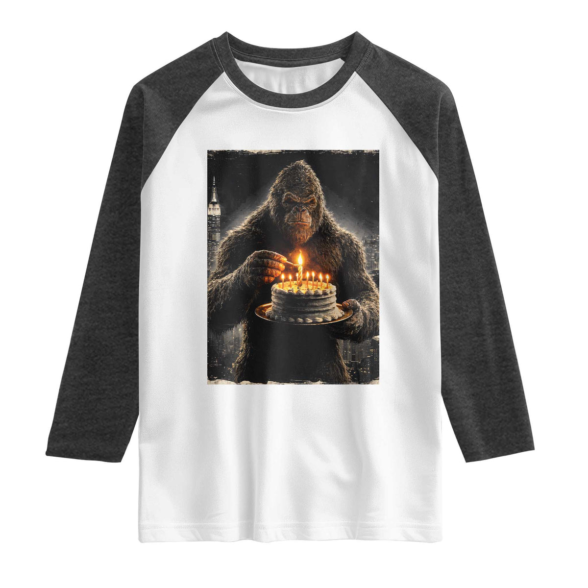 Funny Birthday Bigfoot Raglan Shirt Sasquatsch Bday Party Vintage Graphic Japanese Art TS10 White Heather Charcoal Print Your Wear