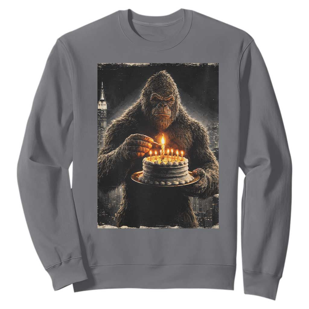 Funny Birthday Bigfoot Sweatshirt Sasquatsch Bday Party Vintage Graphic Japanese Art TS10 Charcoal Print Your Wear