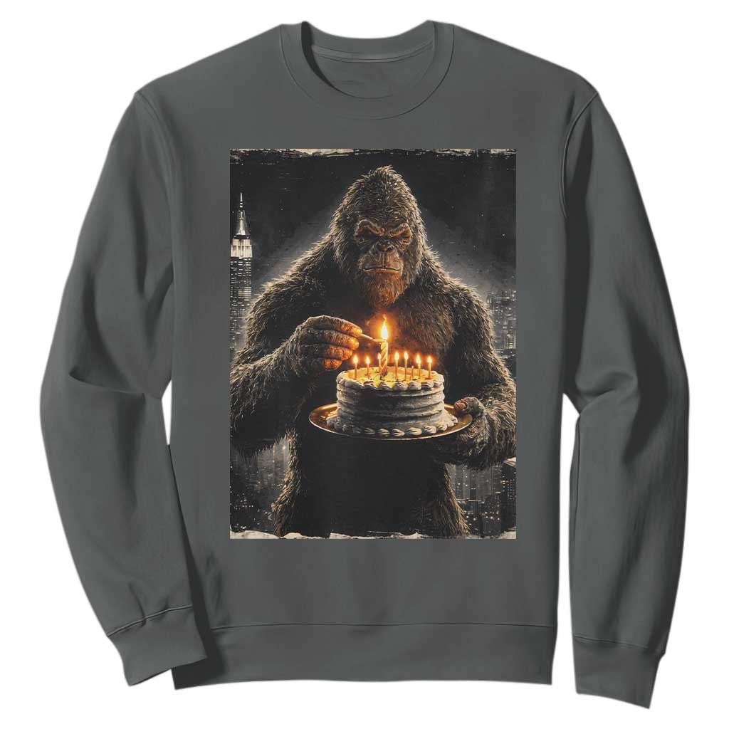 Funny Birthday Bigfoot Sweatshirt Sasquatsch Bday Party Vintage Graphic Japanese Art TS10 Dark Heather Print Your Wear