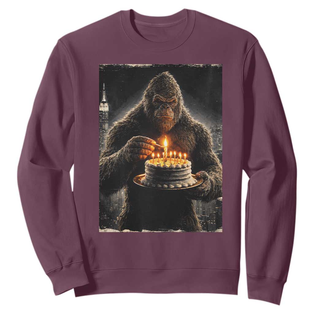 Funny Birthday Bigfoot Sweatshirt Sasquatsch Bday Party Vintage Graphic Japanese Art TS10 Maroon Print Your Wear