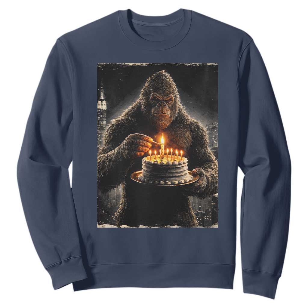 Funny Birthday Bigfoot Sweatshirt Sasquatsch Bday Party Vintage Graphic Japanese Art TS10 Navy Print Your Wear