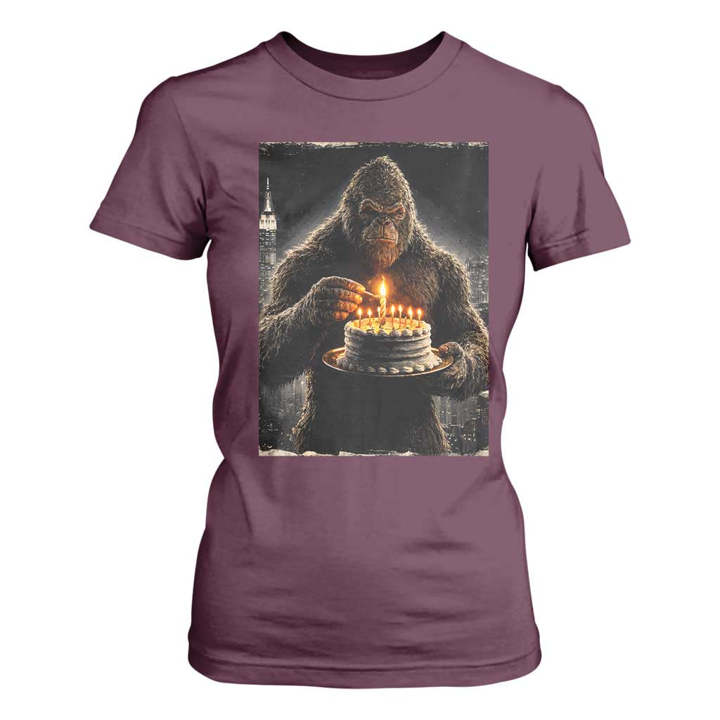Funny Birthday Bigfoot T Shirt For Women Sasquatsch Bday Party Vintage Graphic Japanese Art TS10 Maroon Print Your Wear