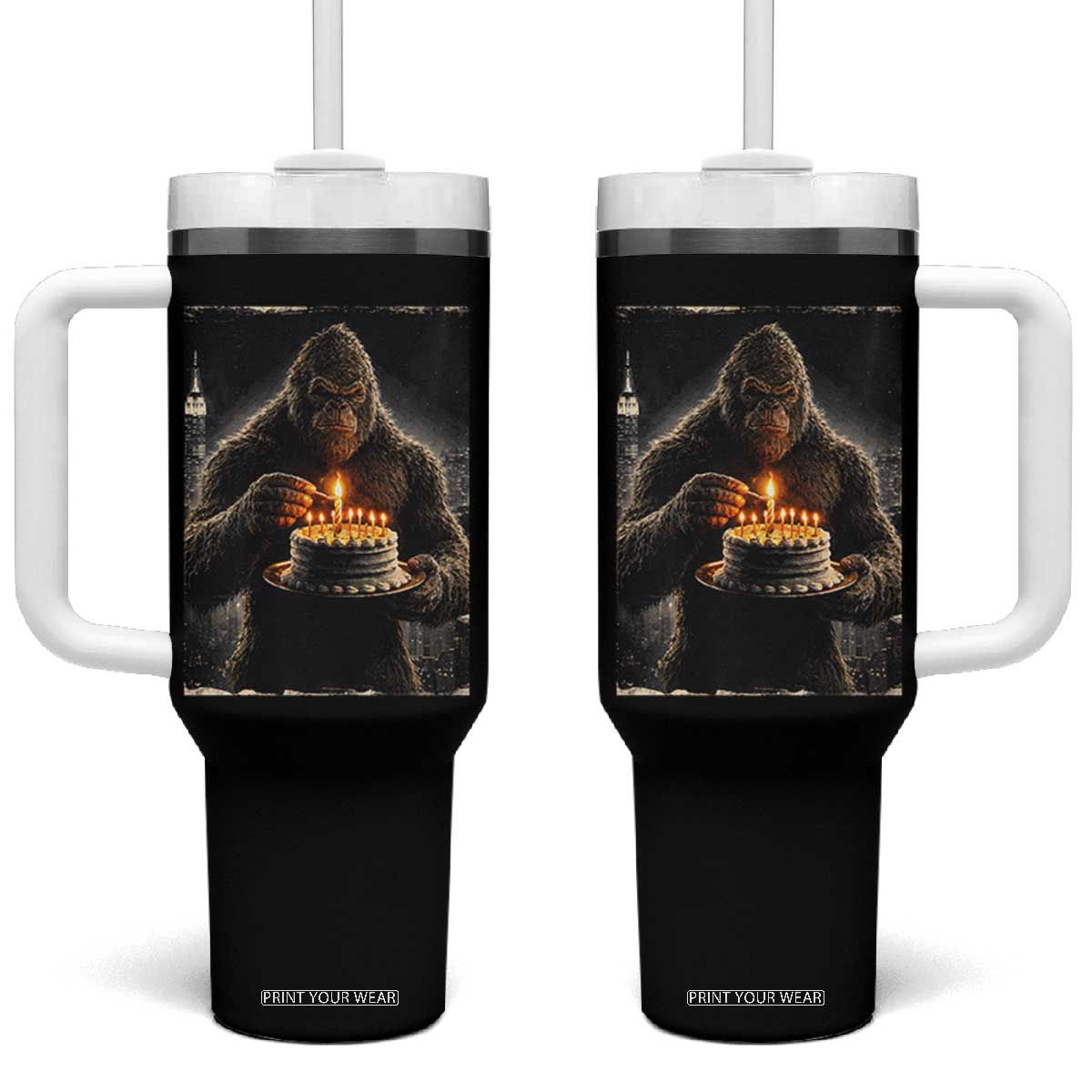 Funny Birthday Bigfoot Tumbler With Handle Sasquatsch Bday Party Vintage Graphic Japanese Art TS10 One Size: 40 oz Black Print Your Wear