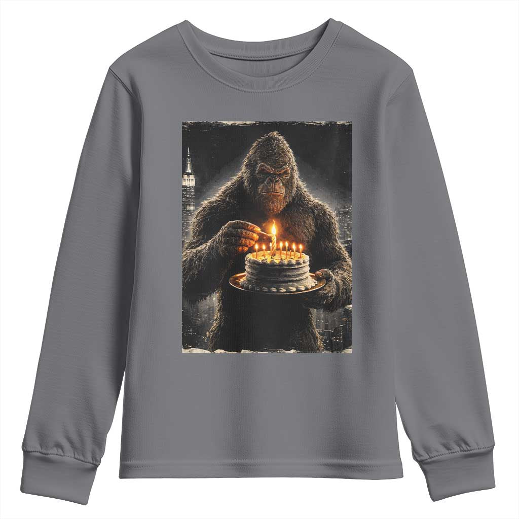 Funny Birthday Bigfoot Youth Sweatshirt Sasquatsch Bday Party Vintage Graphic Japanese Art TS10 Charcoal Print Your Wear