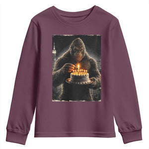Funny Birthday Bigfoot Youth Sweatshirt Sasquatsch Bday Party Vintage Graphic Japanese Art TS10 Maroon Print Your Wear