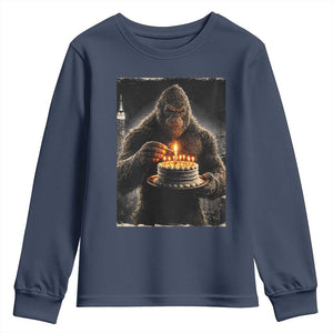 Funny Birthday Bigfoot Youth Sweatshirt Sasquatsch Bday Party Vintage Graphic Japanese Art TS10 Navy Print Your Wear