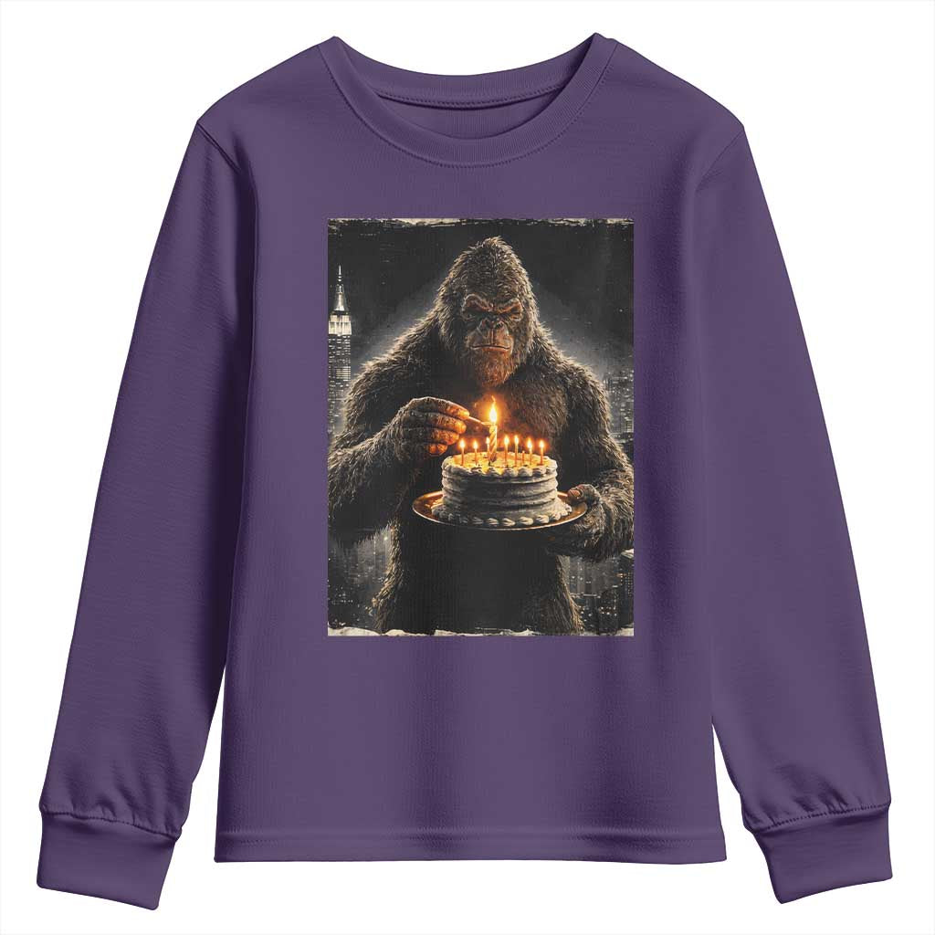 Funny Birthday Bigfoot Youth Sweatshirt Sasquatsch Bday Party Vintage Graphic Japanese Art TS10 Purple Print Your Wear