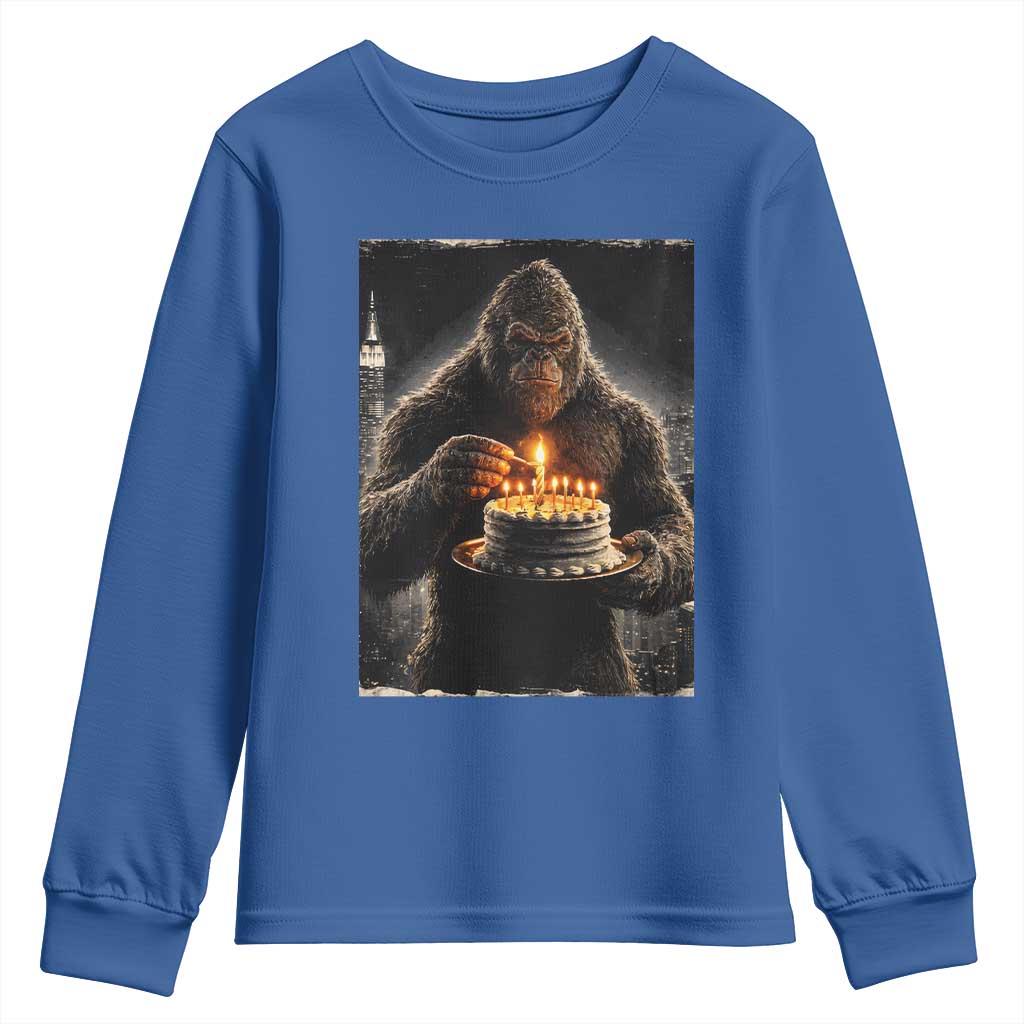 Funny Birthday Bigfoot Youth Sweatshirt Sasquatsch Bday Party Vintage Graphic Japanese Art TS10 Royal Blue Print Your Wear