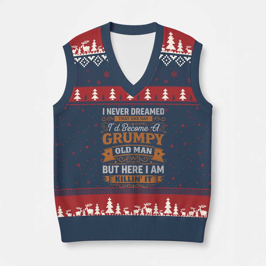 Funny Man Saying V-Neck Knit Sweater Vest Become A Grumpy Old Man Grandpa Dad TS10 Navy Red Print Your Wear