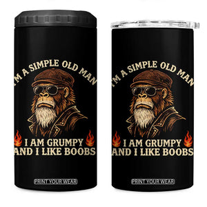 Funny Man Saying 4 in 1 Can Cooler Tumbler Im A Simple Old Man I Am Grumpy And Like Boobs Bigfoot Gag Gift TS10 One Size: 16 oz Black Print Your Wear
