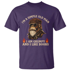 Funny Man Saying T Shirt Im A Simple Old Man I Am Grumpy And Like Boobs Bigfoot Gag Gift TS10 Purple Print Your Wear
