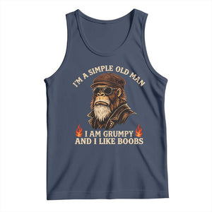 Funny Man Saying Tank Top Im A Simple Old Man I Am Grumpy And Like Boobs Bigfoot Gag Gift TS10 Navy Print Your Wear