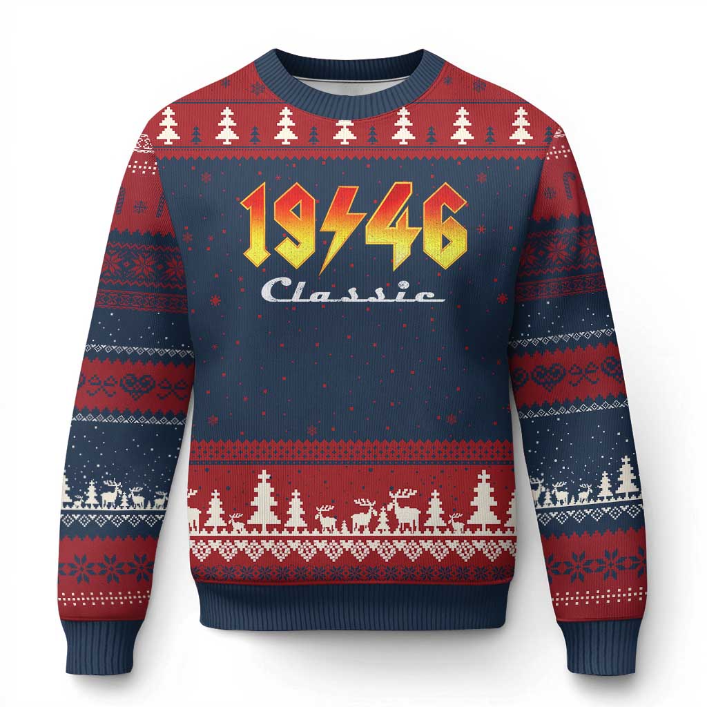 80th Birthday Ugly Christmas Sweater Classic Born 1946 Turning 80 Year Old TS10 Navy Red Print Your Wear