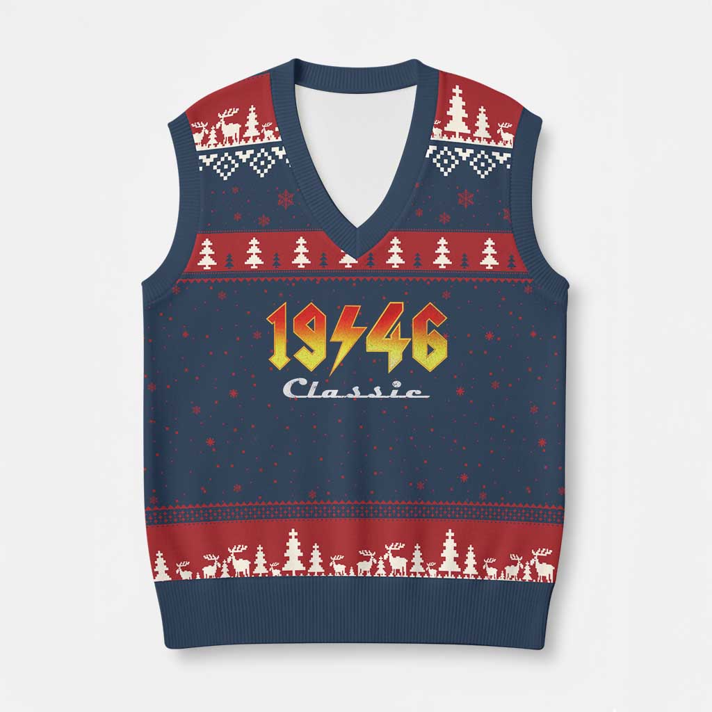 80th Birthday V-Neck Knit Sweater Vest Classic Born 1946 Turning 80 Year Old TS10 Navy Red Print Your Wear