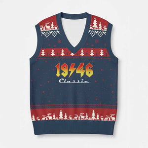 80th Birthday V-Neck Knit Sweater Vest Classic Born 1946 Turning 80 Year Old TS10 Navy Red Print Your Wear