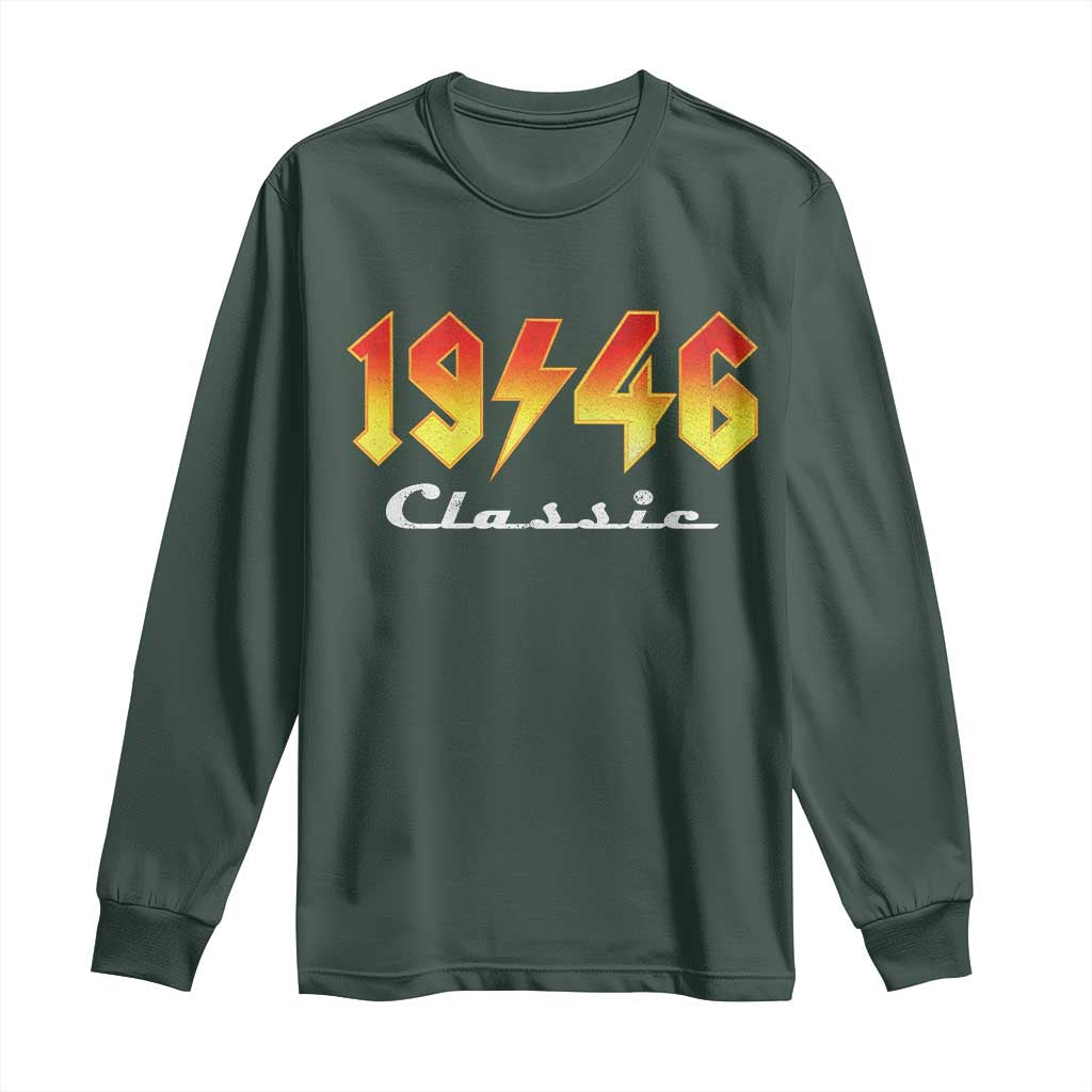 80th Birthday Long Sleeve Shirt Classic Born 1946 Turning 80 Year Old TS10 Dark Forest Green Print Your Wear