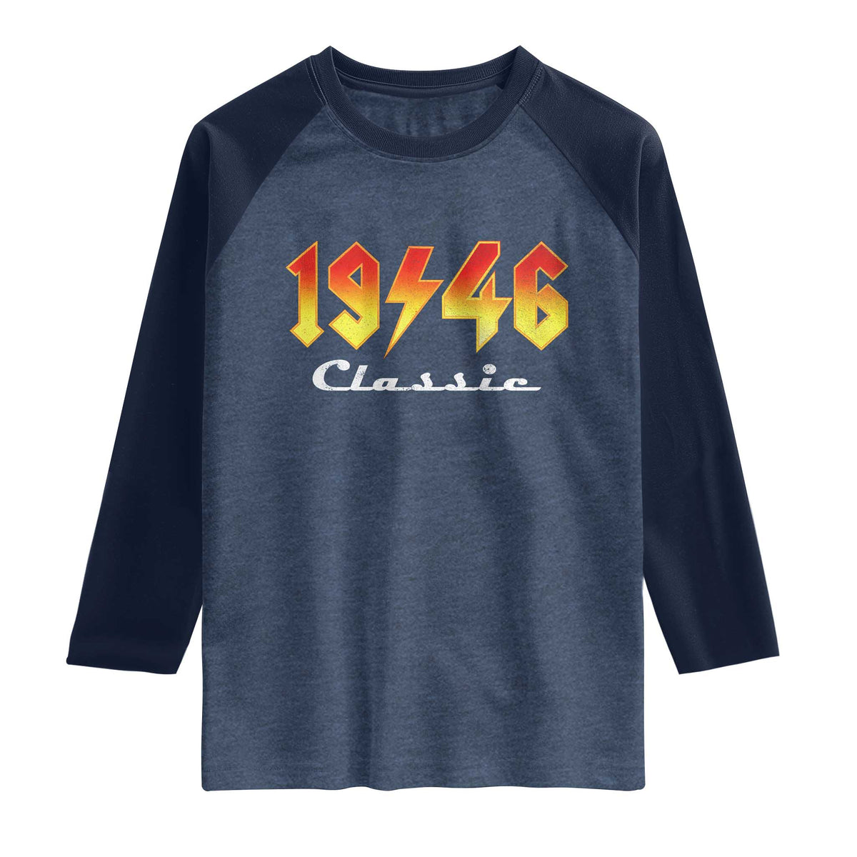 80th Birthday Raglan Shirt Classic Born 1946 Turning 80 Year Old TS10 Heather Denim Navy Print Your Wear