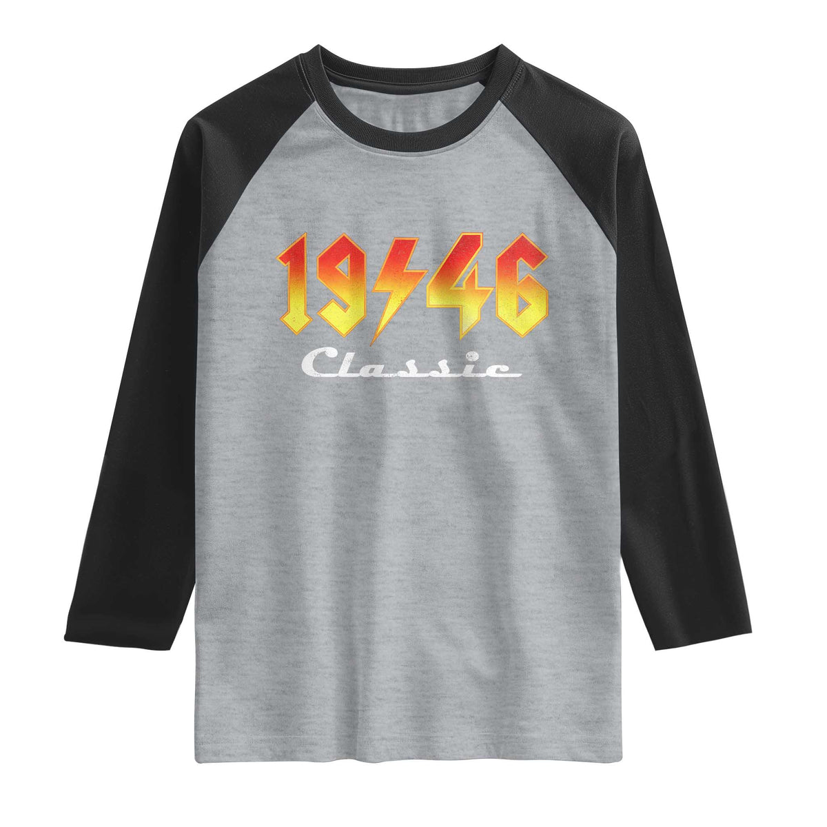 80th Birthday Raglan Shirt Classic Born 1946 Turning 80 Year Old TS10 Heather Gray Black Print Your Wear