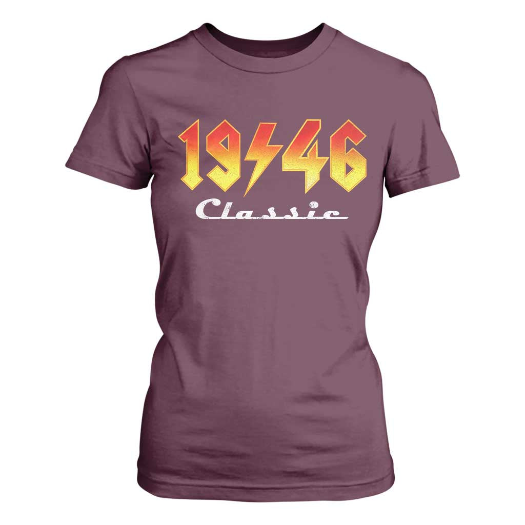 80th Birthday T Shirt For Women Classic Born 1946 Turning 80 Year Old TS10 Maroon Print Your Wear