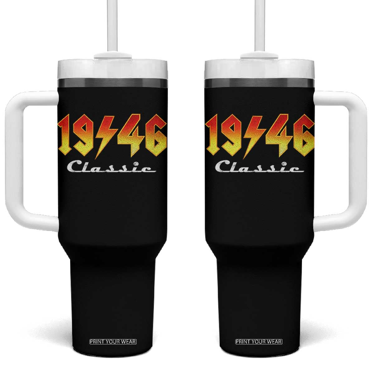 80th Birthday Tumbler With Handle Classic Born 1946 Turning 80 Year Old TS10 One Size: 40 oz Black Print Your Wear