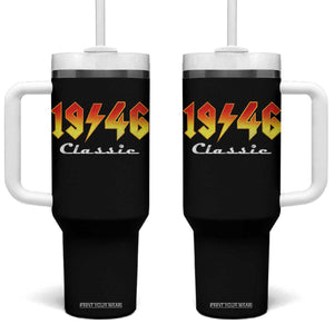 80th Birthday Tumbler With Handle Classic Born 1946 Turning 80 Year Old TS10 One Size: 40 oz Black Print Your Wear