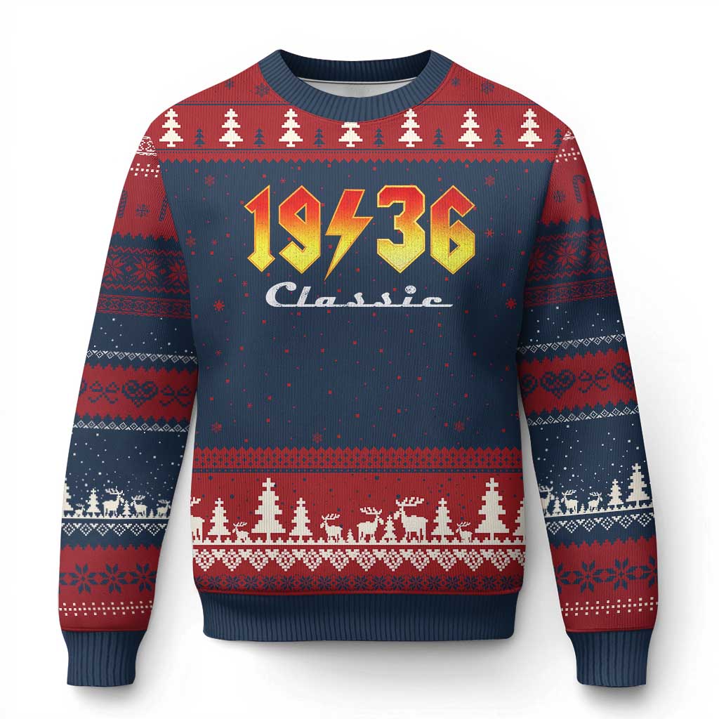 90th Birthday Ugly Christmas Sweater Classic Born 1936 Turning 90 Year Old TS10 Navy Red Print Your Wear