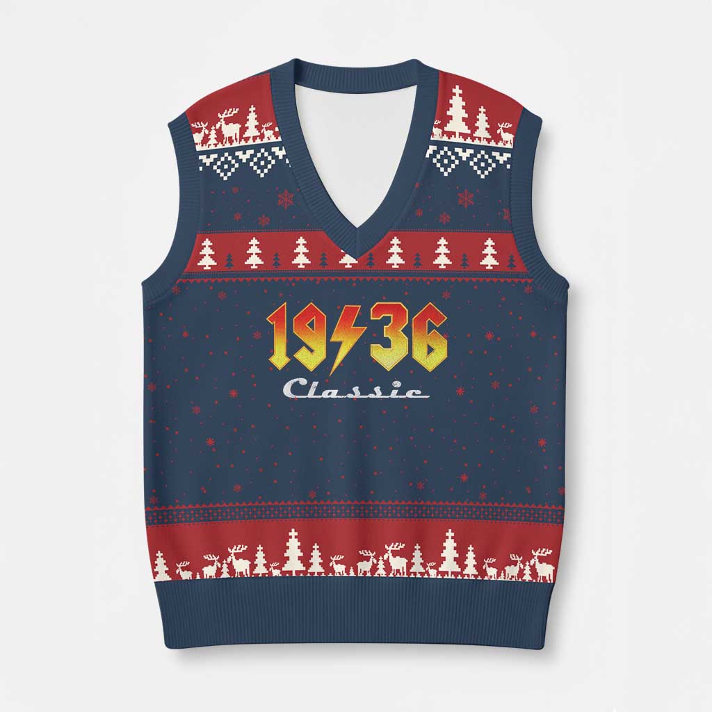 90th Birthday V-Neck Knit Sweater Vest Classic Born 1936 Turning 90 Year Old TS10 Navy Red Print Your Wear