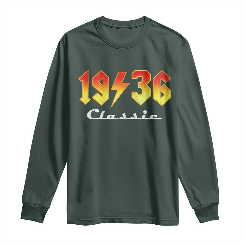 90th Birthday Long Sleeve Shirt Classic Born 1936 Turning 90 Year Old TS10 Dark Forest Green Print Your Wear