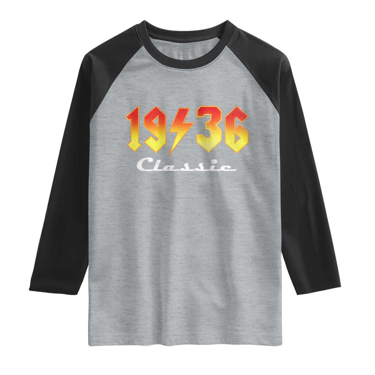 90th Birthday Raglan Shirt Classic Born 1936 Turning 90 Year Old TS10 Heather Gray Black Print Your Wear