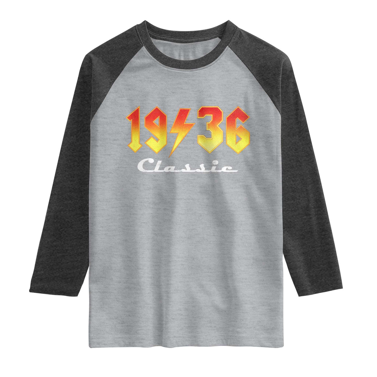 90th Birthday Raglan Shirt Classic Born 1936 Turning 90 Year Old TS10 Heather Gray Heather Charcoal Print Your Wear
