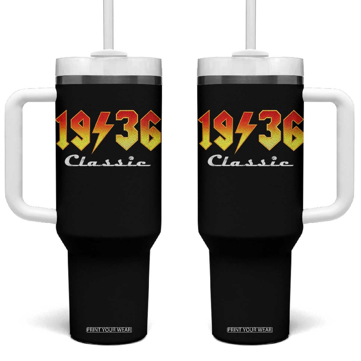 90th Birthday Tumbler With Handle Classic Born 1936 Turning 90 Year Old TS10 One Size: 40 oz Black Print Your Wear