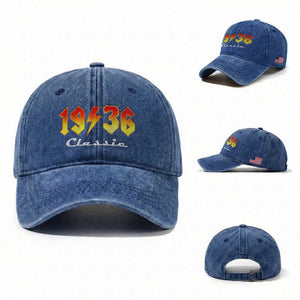 90th Birthday Washed Cotton Baseball Cap Classic Born 1936 Turning 90 Year Old TS10 Washed Cap Universal Fit Royal Blue Print Your Wear
