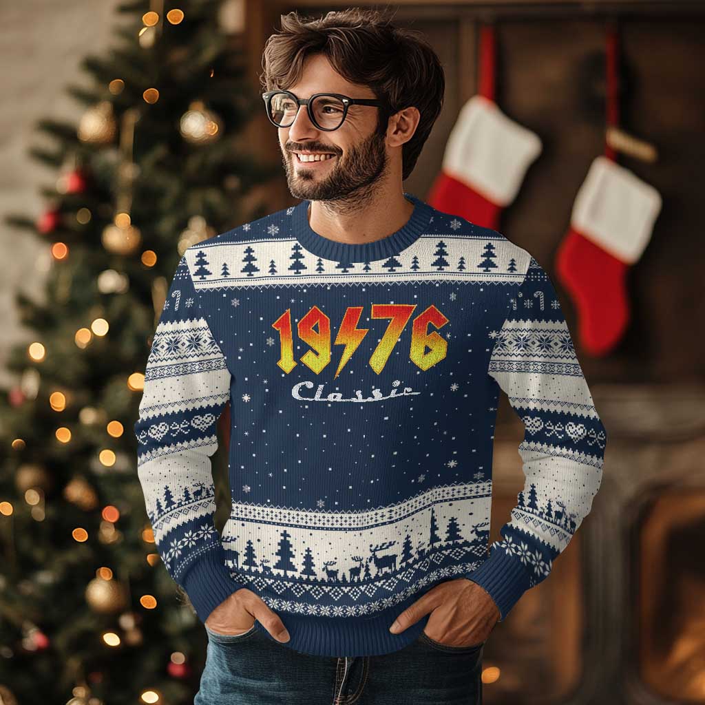 50th Birthday Ugly Christmas Sweater Classic Born 1976 Turning 50 Year Old TS10 Navy Beige Print Your Wear