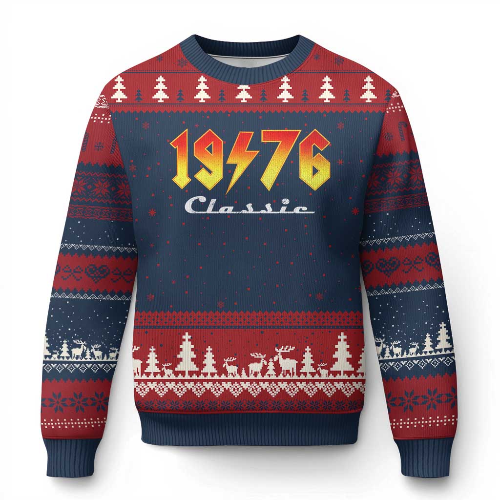 50th Birthday Ugly Christmas Sweater Classic Born 1976 Turning 50 Year Old TS10 Navy Red Print Your Wear