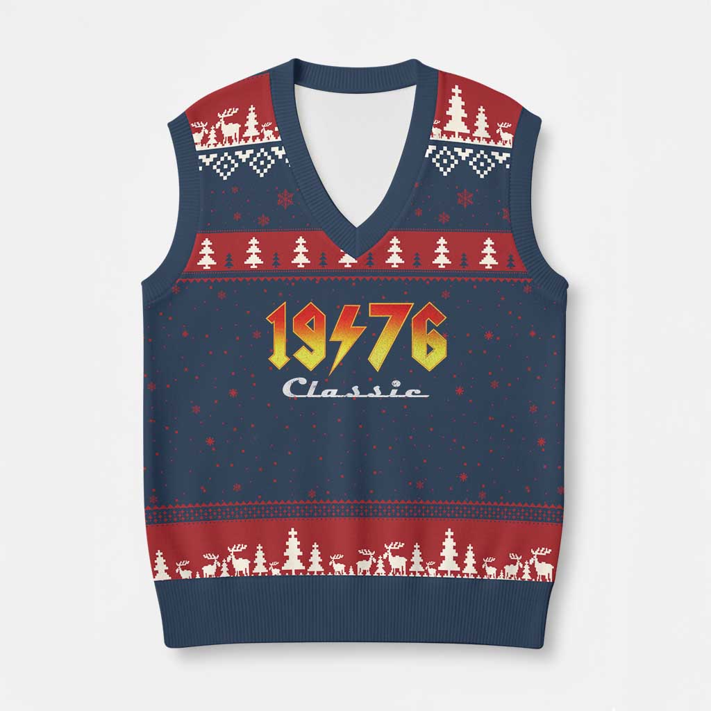 50th Birthday V-Neck Knit Sweater Vest Classic Born 1976 Turning 50 Year Old TS10 Navy Red Print Your Wear