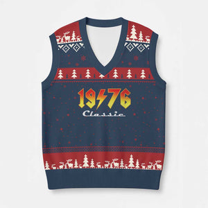 50th Birthday V-Neck Knit Sweater Vest Classic Born 1976 Turning 50 Year Old TS10 Navy Red Print Your Wear
