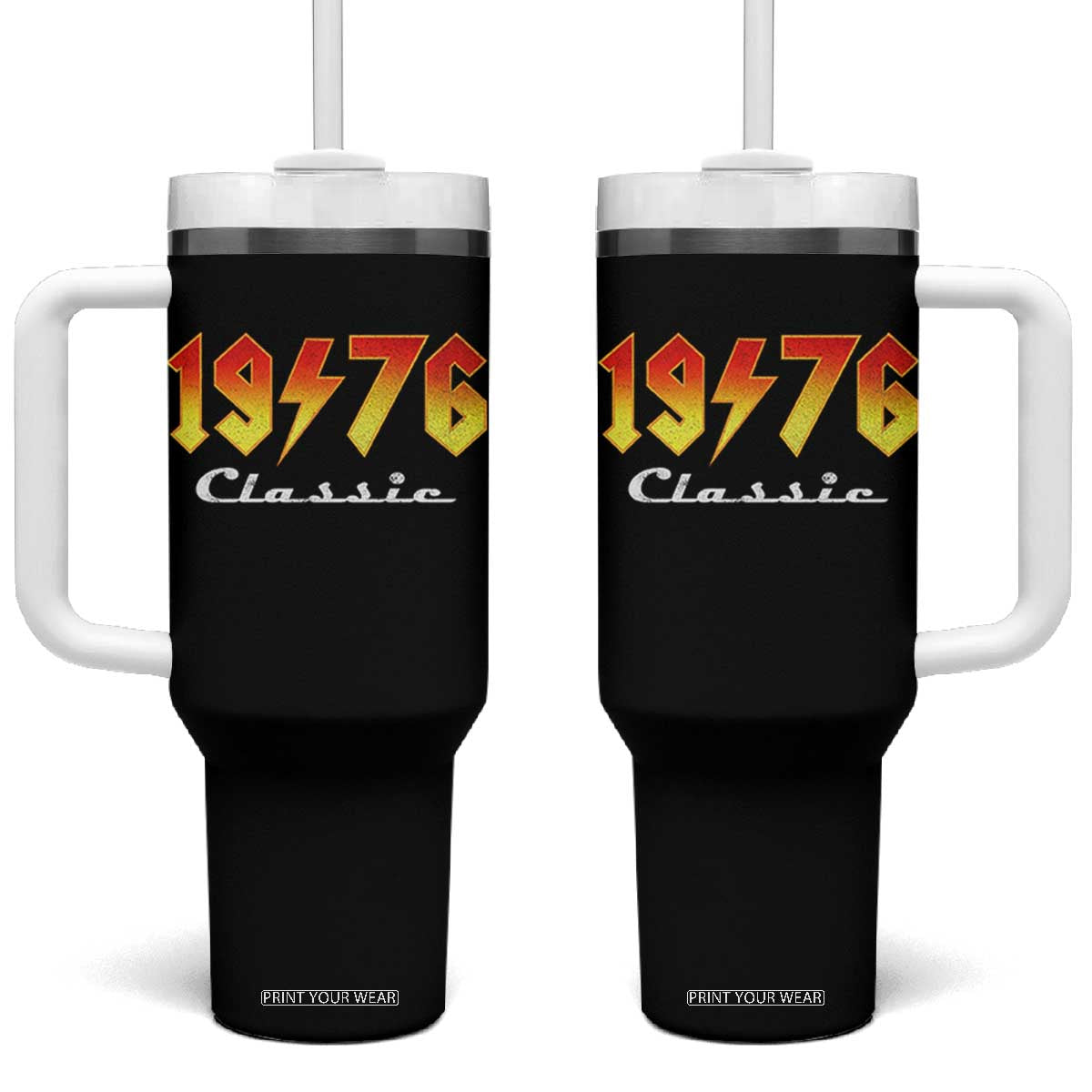 50th Birthday Tumbler With Handle Classic Born 1976 Turning 50 Year Old TS10 One Size: 40 oz Black Print Your Wear