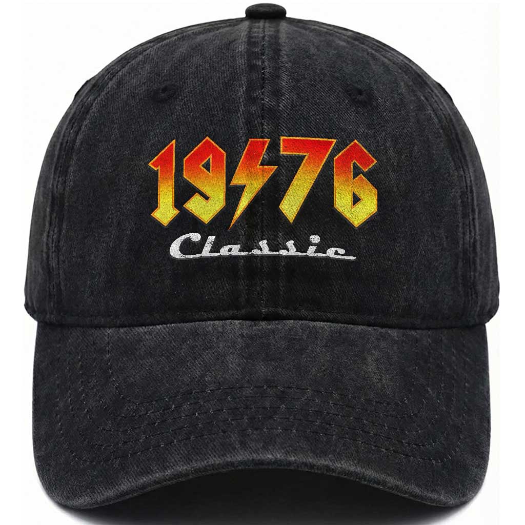 50th Birthday Washed Cotton Baseball Cap Classic Born 1976 Turning 50 Year Old TS10 Washed Cap Universal Fit Black Print Your Wear
