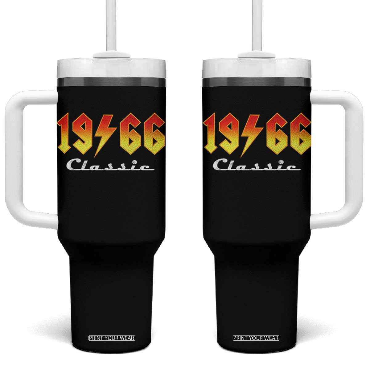 60th Birthday Tumbler With Handle Classic Born 1966 Turning 60 Year Old TS10 One Size: 40 oz Black Print Your Wear