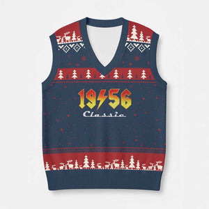 70th Birthday V-Neck Knit Sweater Vest Classic Born 1956 Turning 70 Year Old TS10 Navy Red Print Your Wear