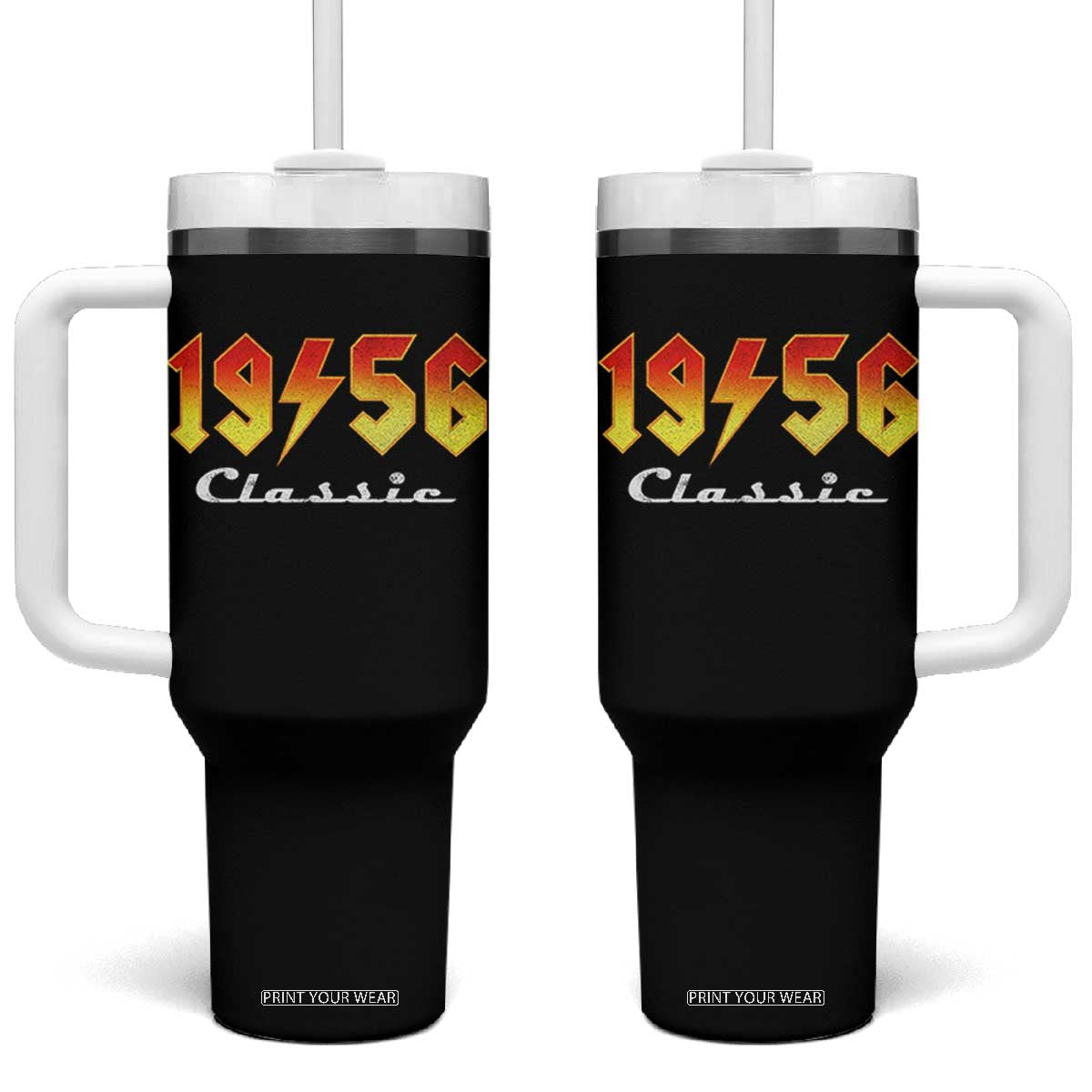 70th Birthday Tumbler With Handle Classic Born 1956 Turning 70 Year Old TS10 One Size: 40 oz Black Print Your Wear