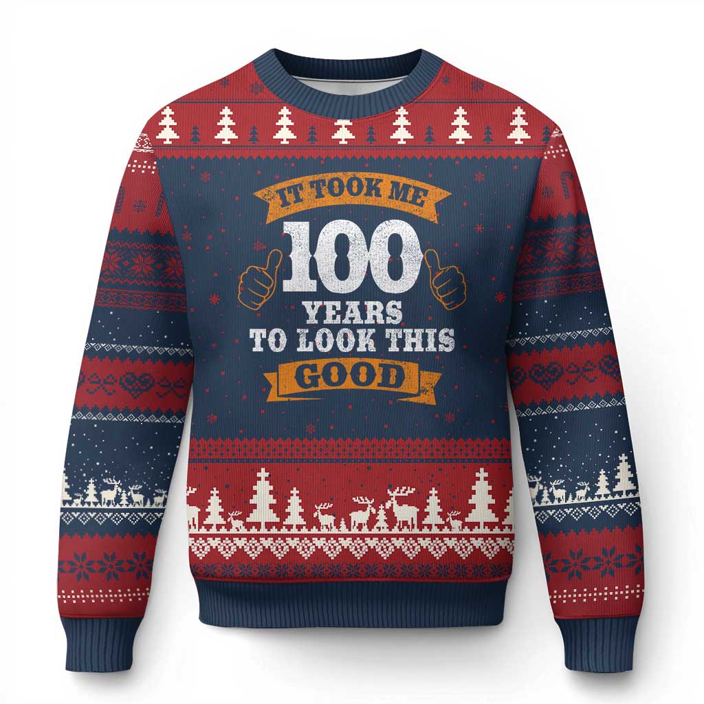 100th Birthday Ugly Christmas Sweater 100 Year Old Gifts Took Me 100 Years To Look This Good TS10 Navy Red Print Your Wear