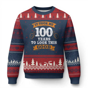 100th Birthday Ugly Christmas Sweater 100 Year Old Gifts Took Me 100 Years To Look This Good TS10 Navy Red Print Your Wear