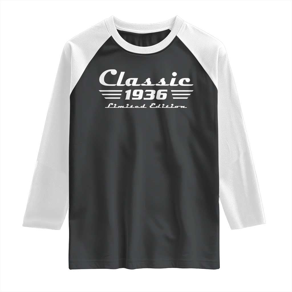 Classic 1936 Birthday Raglan Shirt 90yr 90th Birthday Gift TS10 Black White Print Your Wear