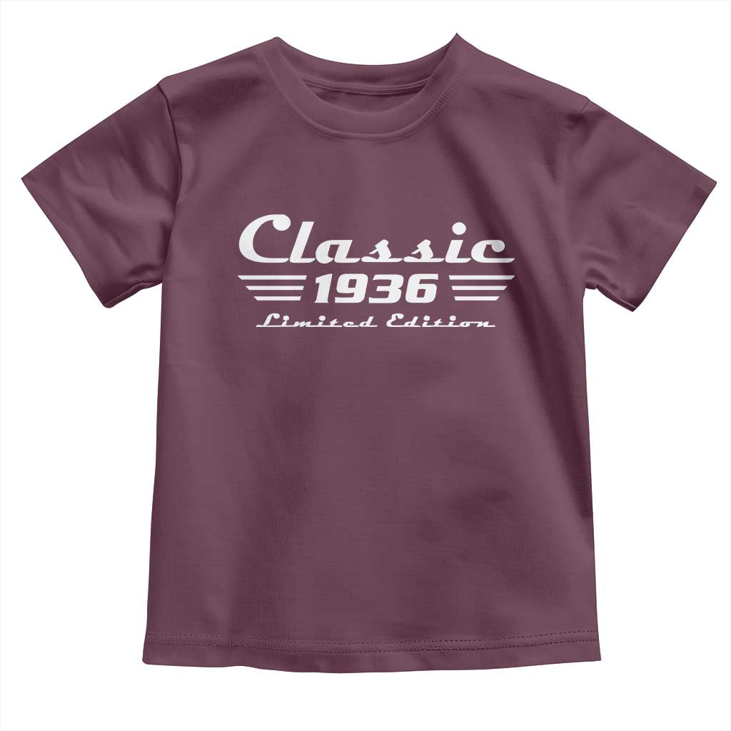 Classic 1936 Birthday Toddler T Shirt 90yr 90th Birthday Gift TS10 Maroon Print Your Wear