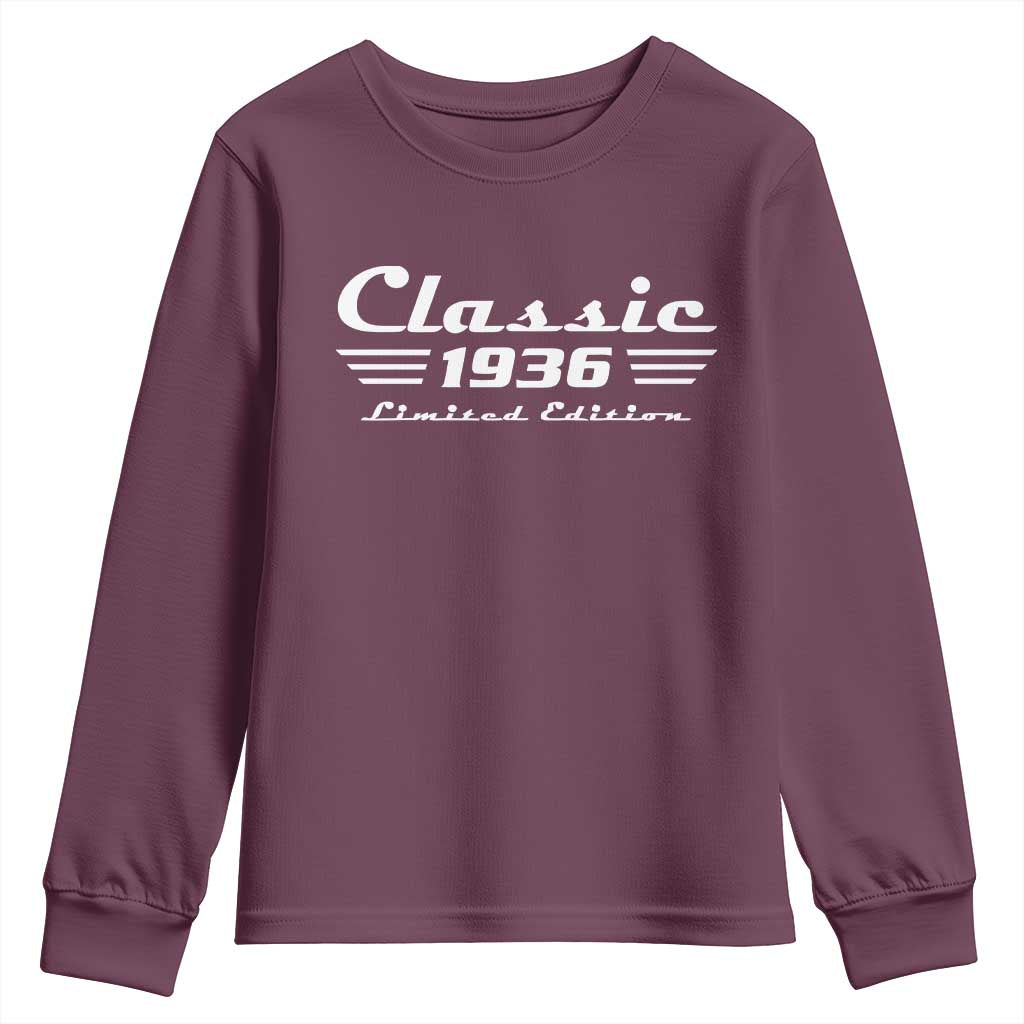 Classic 1936 Birthday Youth Sweatshirt 90yr 90th Birthday Gift TS10 Maroon Print Your Wear