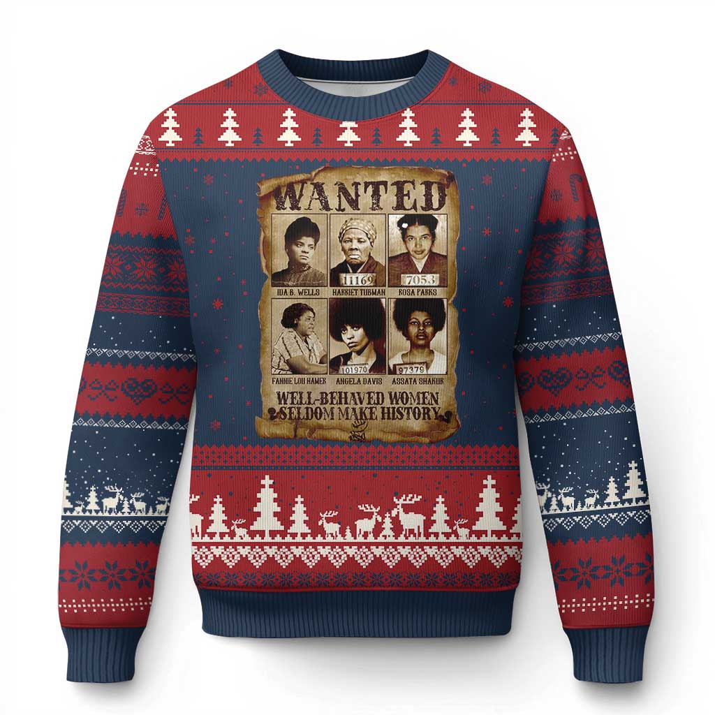 Black Women History Ugly Christmas Sweater Well Behaved Women Rarely Make History Melanin TS10 Navy Red Print Your Wear