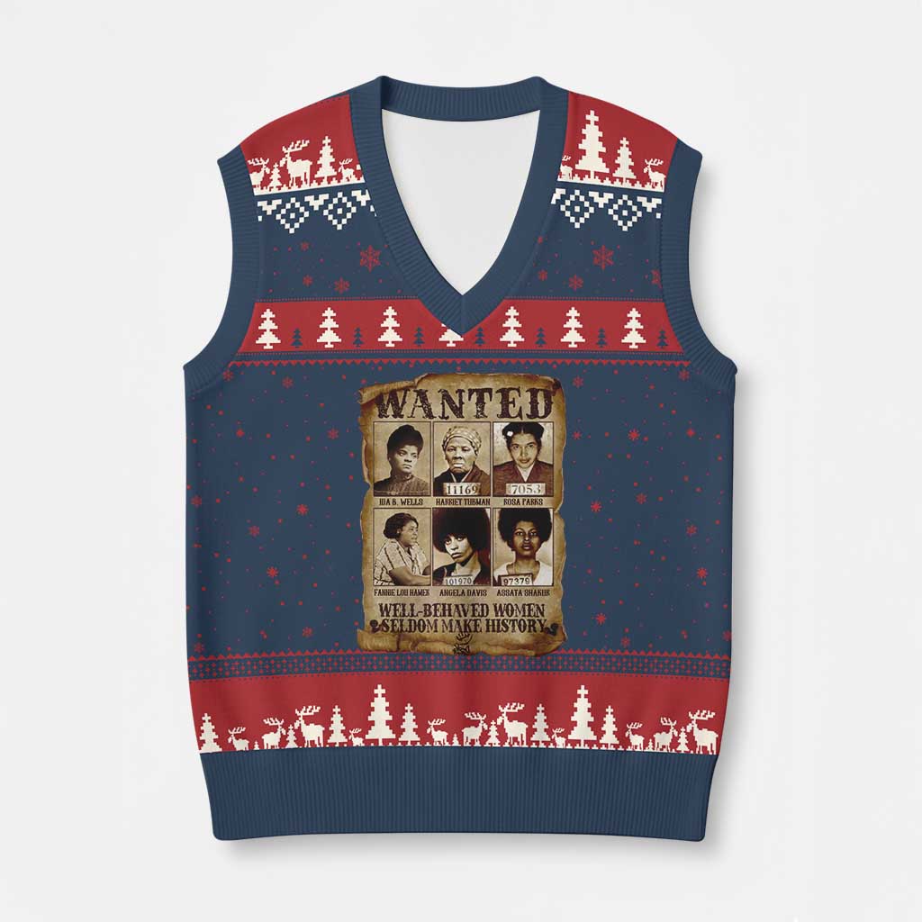Black Women History V-Neck Knit Sweater Vest Well Behaved Women Rarely Make History Melanin TS10 Navy Red Print Your Wear